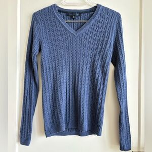 Tommy Hilfiger Blue V-Neck Cable Sweater